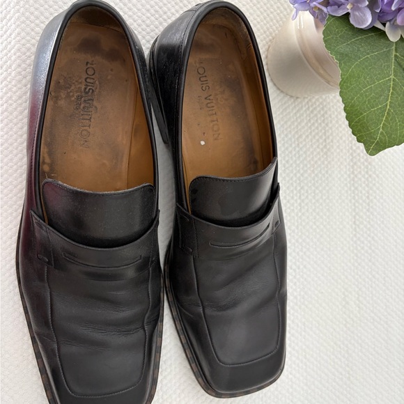 Louis Vuitton Black Leather Slip-On Penny Loafers